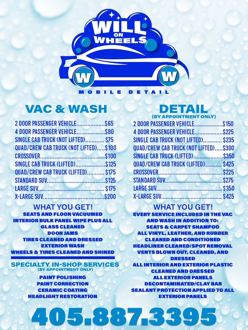 Will on Wheels printed price flyer